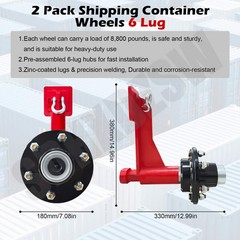 2Pack Shipping Container Wheels 6-Lug Wheels Kit, Shipping Container Accessories