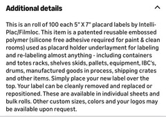 Intelli-Plac Label Placard Holders White 5” X 7” 100/Roll Bins/Containers