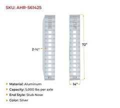 72″x14″x2.5″ Heavy Duty Aluminum Trailer Loading Ramps 5000 lbs Capacity (Pair)