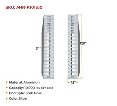 120″x15″x3″ Heavy Duty Aluminum Trailer Loading Ramps 10000 lbs Capacity (Pair)