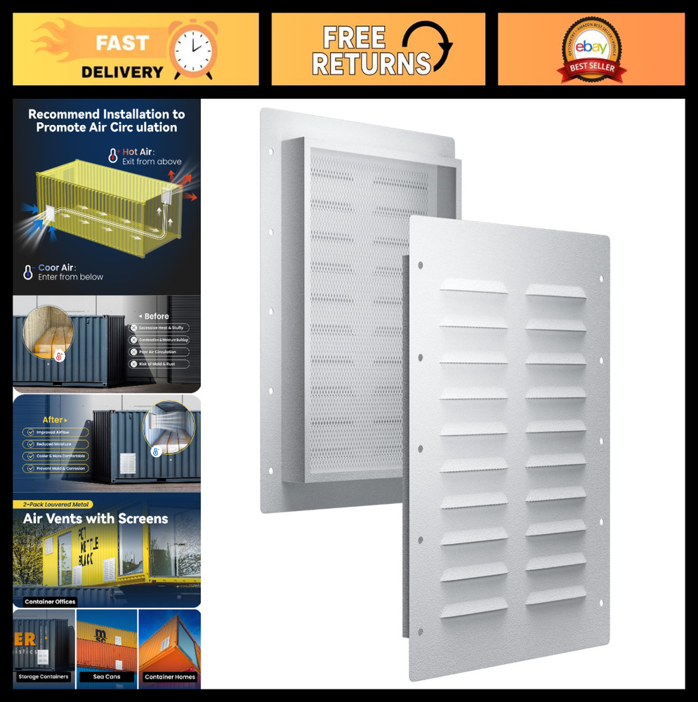 2 Pack Heavy Duty Shipping Container Vents, 14×11.26″ Air Vent with Metal Mesh f