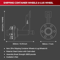 2Pack Shipping Container Wheels 6-Lug Wheels Kit|Shipping Container Axles with R