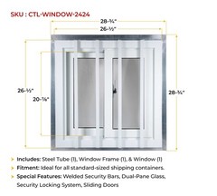 2Pk 26-1/2″ x 26-1/2″ x 3-1/4″ Shipping Container Window w/ Steel Tube Frame