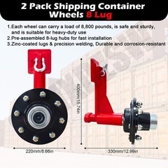 2Pack Shipping Container Wheels 8-Lug Wheels Kit,Shipping Container Accessories