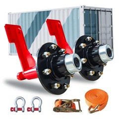 2 Pack Shipping Container Wheels 8×6.5 Lug Wheels Kit. with Ratchet Straps
