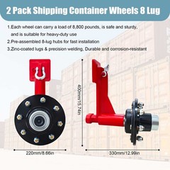 2 Pack Shipping Container Wheels 8×6.5 Lug Wheels Kit. with Ratchet Straps